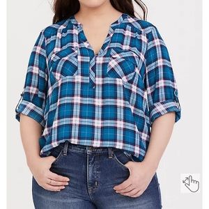 Torrid HARPER - BLUE PLAID GEORGETTE PULLOVER BLOUSE